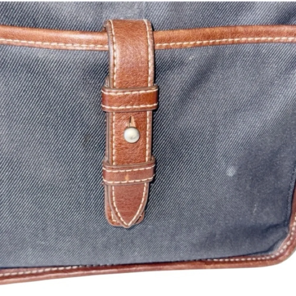 Fossil Vintage Y2K Crossbody Bag Charcoal Gray Canvas & Brown Leather Handbag